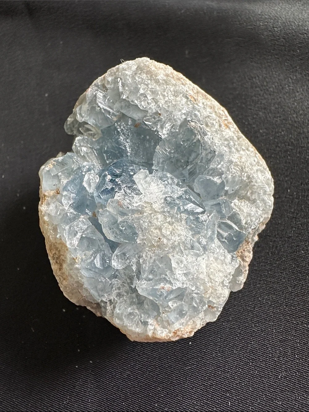 Celestine NWOT genuine gemstone geode. Sky blue crystal clusters